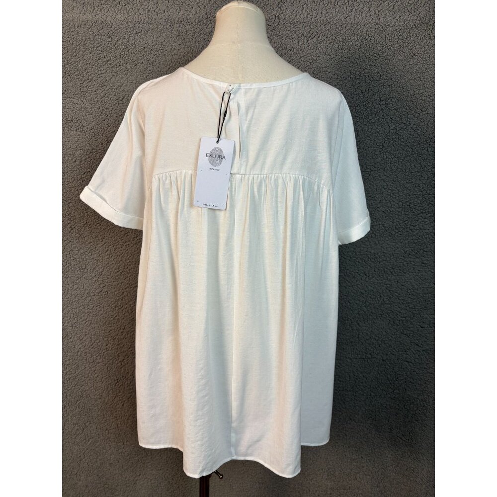 Exlura Women's White Short Sleeve Babydoll Top With Pocket Maternity Small NWTs - Picture 5 of 8